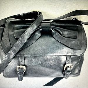 VALENTINO BLACK LEATHER BOW LEATHER BAG